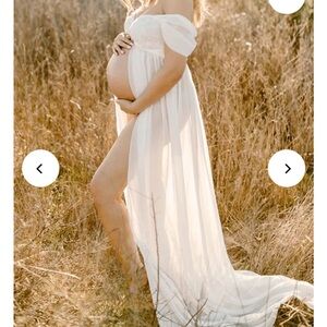 New Momyknows Elegant Off-Shoulder Grenadine white Maxi Dress Sz S